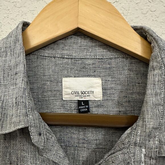 CIVIL SOCIETY Linen-Blend Shirt Gray Button Up Short Sleeve Lightweight - Picture 5 of 8